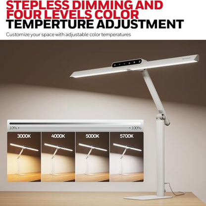 Honeywell LED Desk Lamp with Base - HJ1WT Sunturalux Eye-Caring Architect Desk Lamp for Home Office, 1200LM Computer Desk Light 4 Color Modes Stepless Dimming Task Desk Light with Timer Function White - style: White Base