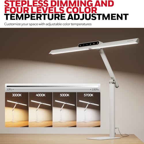 Honeywell LED Desk Lamp with Base - HJ1WT Sunturalux Eye-Caring Architect Desk Lamp for Home Office, 1200LM Computer Desk Light 4 Color Modes Stepless Dimming Task Desk Light with Timer Function White - style: White Base