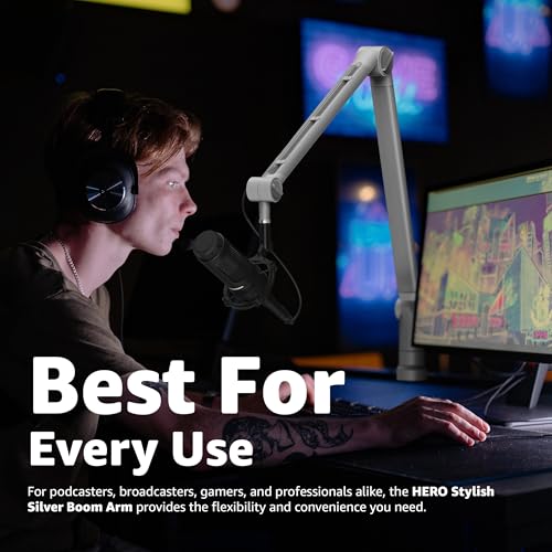 IXTECH Boom Arm - Adjustable 360° Rotatable Microphone Sturdy Stainless Steel Mic Desk, Table Stand Foldable Scissor Stable Mount Arms for Radio Studio, Podcast, Gaming (MATTE SILVER) - color: Matte Silver