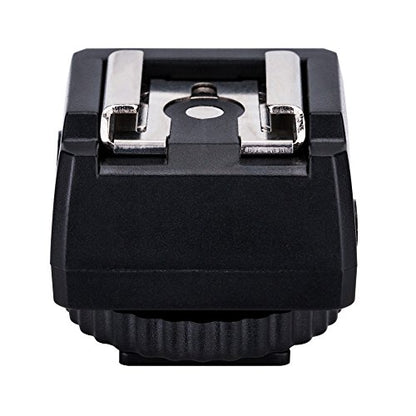 JJC Standard Hot Shoe Adapter with Extra PC sync Connection Port & 3.5mm Mini Phone Connection Port for Connecting Cameras to Additional Off-Camera Flash, Studio Light / Strobes or Other Accessories - size: Cold Shoe Foot on the Bottom