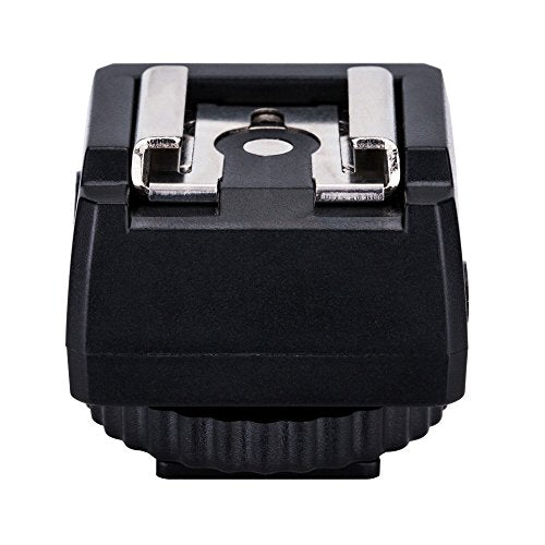 JJC Standard Hot Shoe Adapter with Extra PC sync Connection Port & 3.5mm Mini Phone Connection Port for Connecting Cameras to Additional Off-Camera Flash, Studio Light / Strobes or Other Accessories - size: Cold Shoe Foot on the Bottom