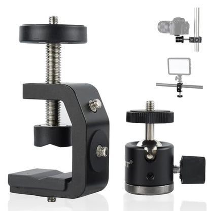 UTEBIT Super Clamp Mount with Mini Ball Head Mount, 30mm | 1/4" Screw Hot Shoe Adapter Camera Clamp for Desk, Bicycle, Gopro Compatible with DJI Action 2/Insta360, Black - size: 30mm