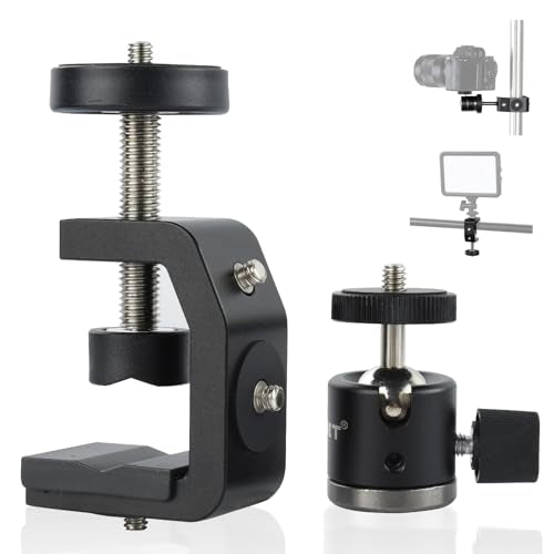 UTEBIT Super Clamp Mount with Mini Ball Head Mount, 30mm | 1/4" Screw Hot Shoe Adapter Camera Clamp for Desk, Bicycle, Gopro Compatible with DJI Action 2/Insta360, Black - size: 30mm