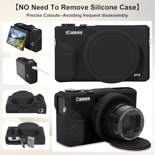 Elonbo Camera Case for Canon PowerShot G7X Mark III Digital Camera, G7X Mark III Hard Carrying Case + Soft Silicone Cover with Removable Lens Cover, Black - color: Black