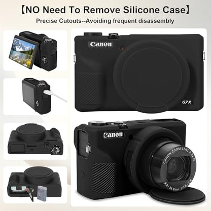 Elonbo Camera Case for Canon PowerShot G7X Mark III Digital Camera, G7X Mark III Hard Carrying Case + Soft Silicone Cover with Removable Lens Cover, Black - color: Black