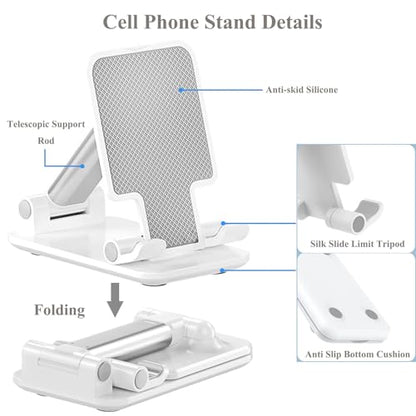 Meetuo 2 Pcs Cell Phone Stand for Desk, Adjustable & Foldable Phone Holder | Adjustable Angle Height, Fully Foldable&Portable, Compatible with iPhone 17/16/15/14/13/12/Smartphones - color: Black+White