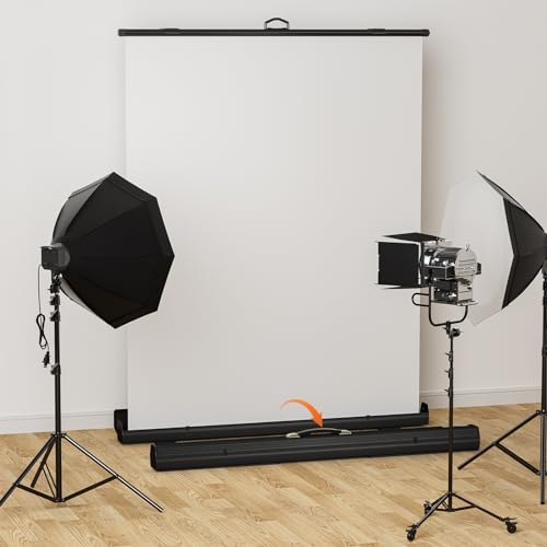 WASJOYE Retractable White Backdrop Screen - 62.2 x 79 in Professional Pull Up Panel Auto-Locking Wrinkle-Resistant Photography Background for Video Conference, Live Game, Photographic Studio Streaming - color: White, size: 62.2 X 79 in