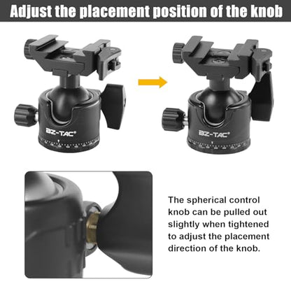 BZTAC Low Profile Shooting Camera Tripod 35mm Ball Head 2 in 1 Ball Head Compatible with Arca or Picatinny Quick Release Plate 3/8" Thread Mount 360 Panorama Rotation for Tripod Camera