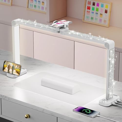 iVict Nail Desk Lamp, 34" Nails Tech Light with Phone Stand, 0-100% Adjustable Brightness, 3000K-6000K Color Temperature Led Desk lamp for Nail, Tattoos, Eyebrows, Beauty(Diamond, Large) - style: Diamond Nails Tech Light