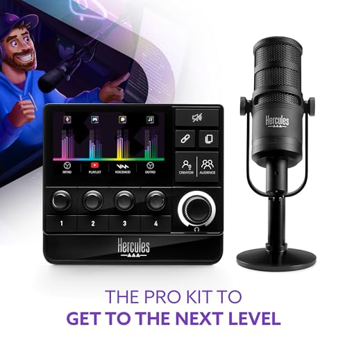 Hercules Stream Essentials Kit, Includes Stream 200 + Microphone HXD-700 XLR Microphone, 3 Months Voicemod Pro, core Streaming apps pre-Integrated (OBS, Streamlabs), Compatible with PC - style: Essentials Kit