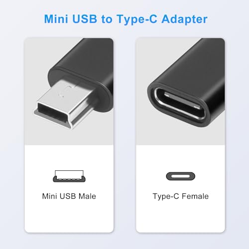 USB C to Mini USB Adapter (2 Pack), USB-C Female to Mini USB Male Adapter, Aluminum Alloy Data Adapter, Compatible with Laptops/Tablets, Flash Drive, MP3 Players, Digital Cameras etc, Black - style: TC-Mini-Black