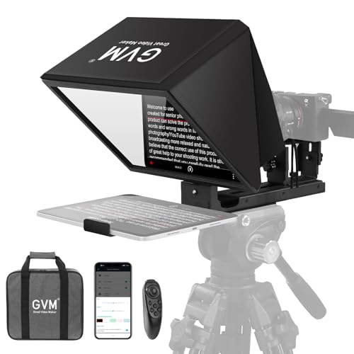 GVM 12" Teleprompter for iPad Tablet Phone DSLR Camera, Collapsible Teleprompter Kit with Installation Free Design, HD Refective Display, APP Remote Control, Carry Case, for Video Recording - size: 12inch
