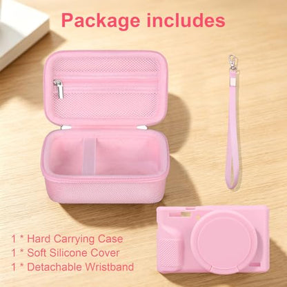 Elonbo Camera Case for Canon PowerShot G7X Mark III Digital Camera, G7X Mark III Hard Carrying Case + Soft Silicone Cover with Removable Lens Cover, Pink - color: Pink