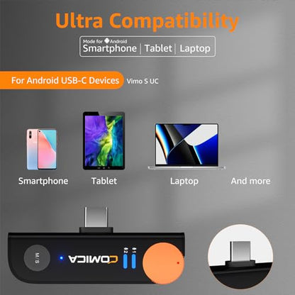 COMICA Vimo S UC Wireless Lavalier Microphone for iPhone 15/16/17/Android, Noise Cancellation, 656FT Range, 15H Battery Life with Charging Case, Lapel Microphone Wireless for Video Recording Vlogging