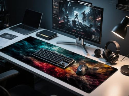 Rinaze Large Gaming Mouse Pad Desk Mat with Superior Micro-Weave Cloth, XXL Big Mousepad with Stitched Edges, Anti-Slip Desk Keyboard Pad for Gaming, Office and Home - color: Muted Colors