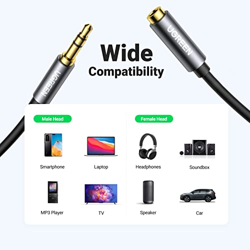 UGREEN Headphone Extension Cable 3.5mm Extension Gold Plated Aux Cable Audio Stereo Jack Male to Female TRS Cord Extender Compatible with iPhone iPad Phones Tablets Media Players, 6.6FT - size: 6.6FT
