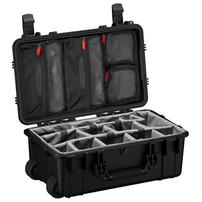 Condition 1 22" Large Rolling Lockable Hard Storage Case w/Padded Divider & Lid Organizer, Model 300, Waterproof Protective Box for Camera & Production Gear, Made in USA, 21.84"x13.82"x9" Black