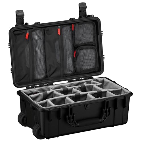 Condition 1 22" Large Rolling Lockable Hard Storage Case w/Padded Divider & Lid Organizer, Model 300, Waterproof Protective Box for Camera & Production Gear, Made in USA, 21.84"x13.82"x9" Black