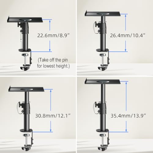 suptek Clamp-on Speaker Stand Desk Mount Set, Height Adjustment, Tilt, Swivel, 9.6 x 8.8 inch Trays, Universal Audio Holders for Computer and Bookshelf Speakers, Elevated Sound, 2 Pack, Black, SDM001B - color: Black