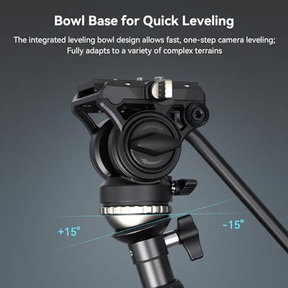 SmallRig CT210 Video Tripod, 75" Video Camera Tripod Monopod with +/-15° Leveling Base Fluid Head, Professional Camera Tripod Compatible with Video Camera, DSLR, Camcorder-4475