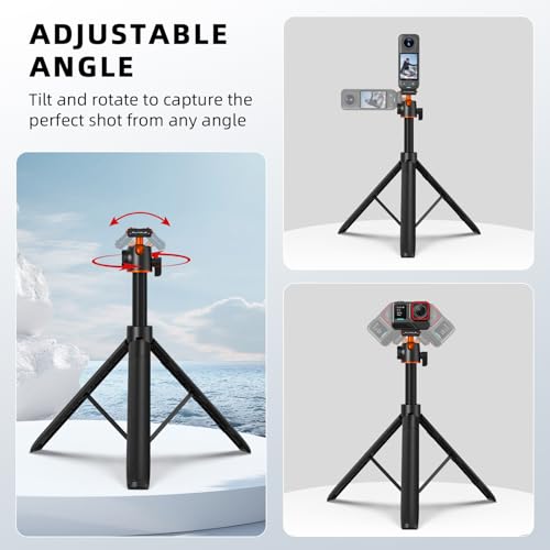 Tripod for Insta360 X5 ACE Pro 2, 55” Selfie Stick Quick Release Extension Rod Table Desk Portable Handle Grip Stand with Cold Shoe for Insta 360 X5, ACE Pro 2, X4 Air Accessories