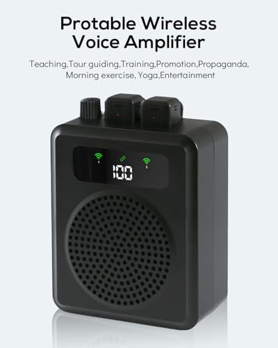 Wireless Voice Amplifier with Lavalier Microphones, Portable Voice Amplifier, Microphone with Speaker, Mini Megaphone with Clip on/Lapel Mic Teacher Microphone for Classroom Speech (Black) - color: Black