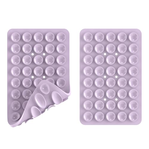 Double Sided Silicone Suction Phone Holder Mount, Silicon Accessory for iPhone and Android, Hands-Free Mirror Shower Phone Holder, TikTok Videos and Selfies (Pink+Violet) - color: Pink+Violet