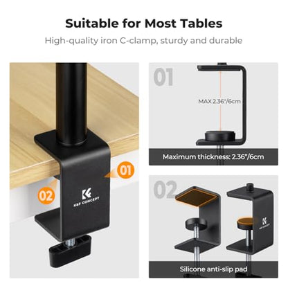 K&F CONCEPT 2-Pack Camera Desk Mount with 360° Ball Head & Phone Clip - Adjustable Light Stand 16"-37",Tabletop C-Clamp for DSLR, Ring Light, Webcam, Live Streaming, Online Teaching