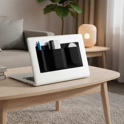 3-Pocket Adhesive Pouch for Laptop Mouse Holder for Laptop Stick on Portable Drive Sleeve Reusable Mouse Headset Storage Bag for SSD HDD USB Drive Cables Computer Accessories