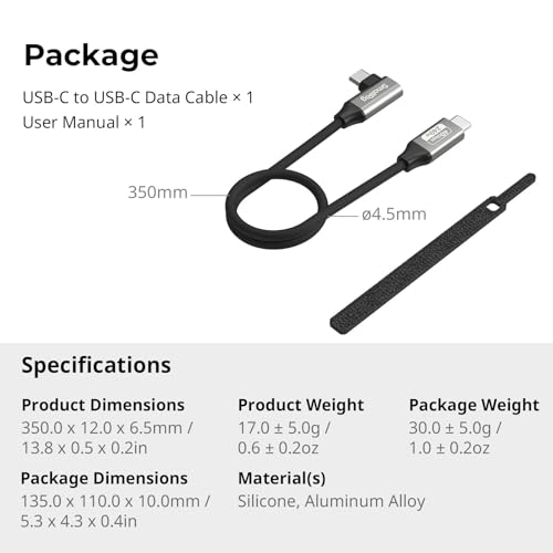 SMALLRIG USB4 40Gbps USB-C Cable, 240W Fast Charging & 8K@60Hz Video & 40Gbps Data Transfer, 35cm/13.8in Straight to Angled Connectors with Cable Tie, for MacBook for iPad Pro for iPhone - 5075 - size: 13.8 in (35 cm), style: Straight to Angled