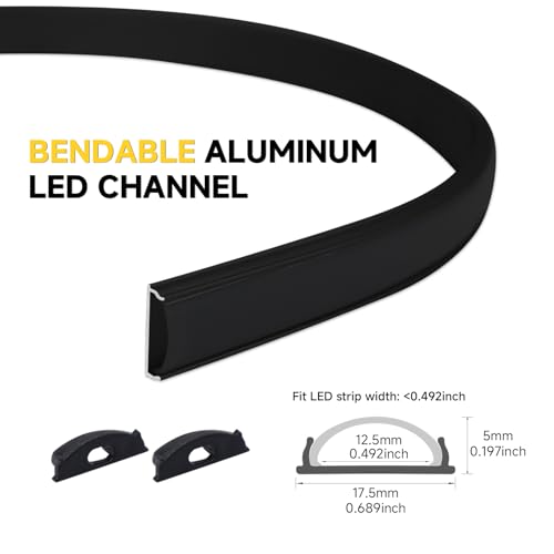 Black Bendable Aluminum LED Channel 10-Pack, 3.3ft/1M Surface Mount LED Strip Light Diffuser Track with Cover, Curve-Adaptable Profile for 12.5mm Wide Strips, Curved Wall, Ceiling, Gaming Room - color: Black Aluminum + Black Cover, size: 3.3FT/10P/#123
