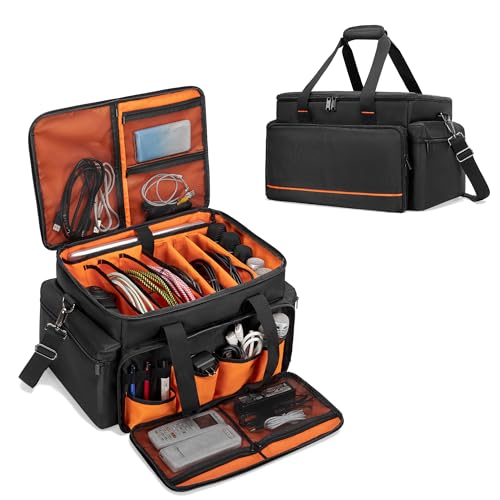 Trunab DJ Cable File Bag with Adjustable Dividers, 15.6'' Laptop Sleeve, Travel Musicians Gig Organizer Bag for DJ Gear, Music equipment and Accessories
