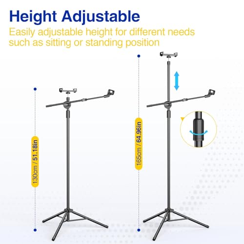Mic Stand, Microphone Stand Floor with Phone/Tablet Holder, Height Adjustable Boom Mic Stand Tripod With Carrying Bag for Singing Karaoke Stage