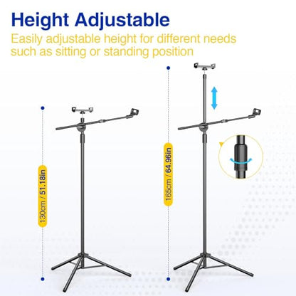 Mic Stand, Microphone Stand Floor with Phone/Tablet Holder, Height Adjustable Boom Mic Stand Tripod With Carrying Bag for Singing Karaoke Stage