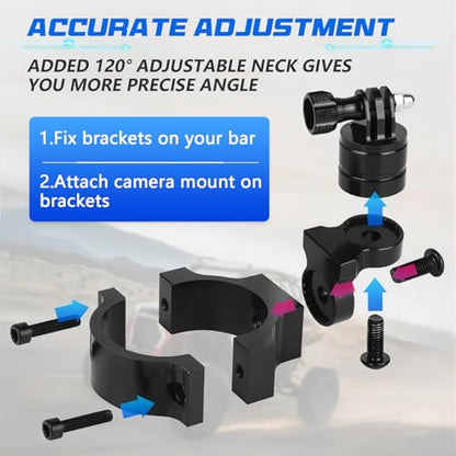 Chelhead Camera Mount Holder UTV ATV, Universal Fits 1'' 1.5'' 1.75'' 2'' Tube Camera Mount Clamp Compatible with oPro Hero, SJ, DJL, Insta360 - style: For Camera