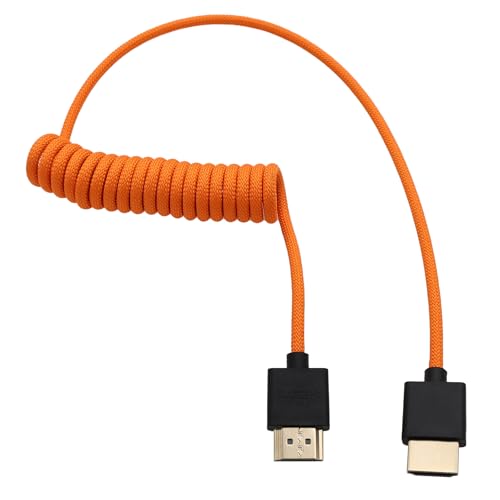 HDMI Cable 8K30 4K60 for Ninja V Shinobi Inferno, Canon R5 mk2, Lumix GH5II S1R, Nikon Z9 Z8 Z6III, Sony A7R5 A7SIII FX3, Portkeys FEELWORLD SmallHD, Orange Braided Coiled 50cm - size: Straight HDMI