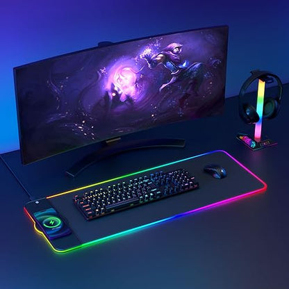 Charging RGB Gaming Mouse Pad - Wireless 15W Mousepad LED Extra Large Mouse Mat 80 * 30cm, 10 Light Modes Gaming Room Accessories, Computer Keyboard Mat Fast Charging Desk Mat for Gaming, Black - size: Large