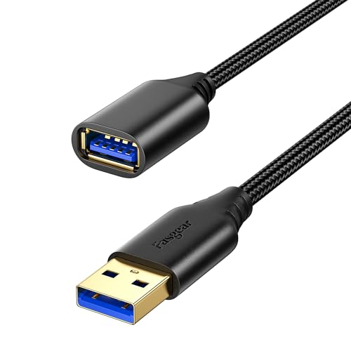 Fasgear USB 3.0 Extension Cable 6ft/1.8m,Male to Female,5Gbps High-Speed for Data Sync & Charging,Durable Extender Braided Cord Compatible with Camera/Printer/Gamepad/Xbox/Webcam/Hard Drive (Black) - color: Black