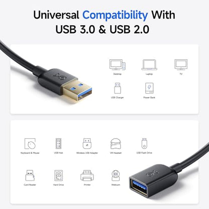 Cable Matters 2-Pack 5Gbps USB Extension Cable - 6ft, USB 3.0 Extension Cable, Male to Female USB3.0 Extender, Compatible with Webcam, VR Headset, Printer, Hard Drive, Black - color: Black, size: 6 Feet, style: 2-Pack