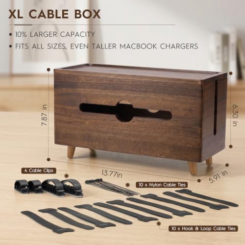 Extra Large Cable Management Box，Wood Cable Organizer Box,Power Strip Box & Organizer for Power Strip, TV Wires & Desk Cable Storage,Hide Desk Cord and Floor Cables