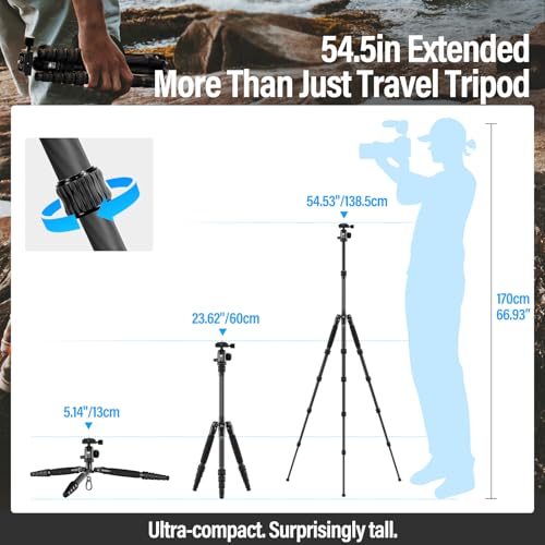 SIRUI Lightweight Carbon Fiber Travel Tripod, 6kg Load Capacity Compact Camera Support with Carry Bag, Portable for DSLR Mirrorless Cameras, Max Height 54" for Hiking Vacation Vlogging - size: AM-5C - 54 inches