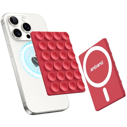 amBand Magnetic Sticky Phone Suction Grip for MagSafe, Removable for Wireless Charging, Durable Magnet Silicone Portable Mount Stand for iPhone 12 13 14 15 16 17, Hands-Free Video/Selfie, Cherry Red - color: Cherry Red