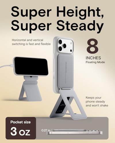 MOFT Phone Stand, Magnetic Phone Tripod Stand Stain-Resistant MOVAS Leather & Angle Adjustment & Strong Magnets Tripod for iPhone 17/16/15/14/13/12 (Included Metal Ring)-Cement - color: Cement, size: Without Card Slot