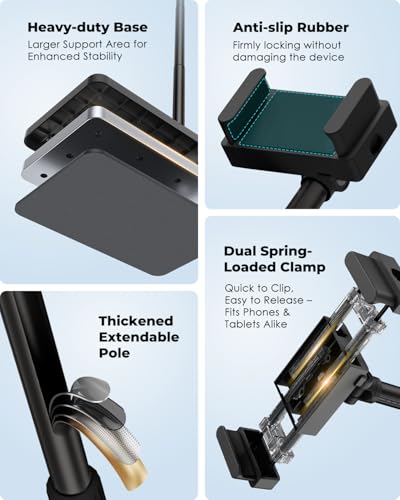 Viozon Tablet Floor Stand, Height & Angle Adjustable Tablet Holder with Aluminum Alloy Arm Tube, 360° Rotation for Bed, Sofa, Desk, Compatible with 3.5-11'' iPad Pro/Air/Mini, iPhone 15/14, Kindle，B - color: Black