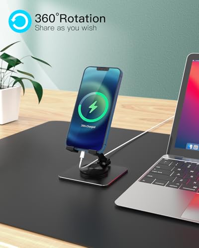 Adjustable Phone & Tablet Stand, Fits 4–9.7in Devices, Black | 360° Viewing Flexibility • Reinforced Aluminum Build • Dual-Hinge Adjustment • Travel-Ready Storage - color: Black