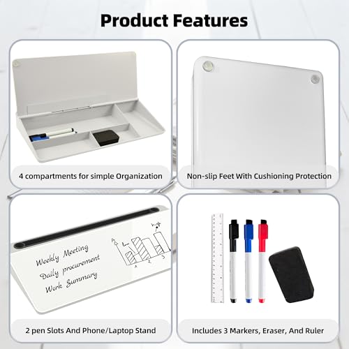 Desktop Whiteboard, Glass Dry Erase Board, Desk Board Buddy,Computer Keyboard Stand,Desk Whiteboard Organizer for Home,Office,School Supplies(White) - color: White