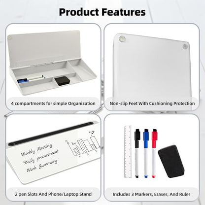 Desktop Whiteboard, Glass Dry Erase Board, Desk Board Buddy,Computer Keyboard Stand,Desk Whiteboard Organizer for Home,Office,School Supplies(White) - color: White