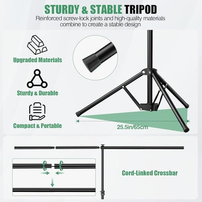 Black Backdrop Kit, 5×7ft Portable Black Photo Background with Adjustable T-Shaped Stand, 5 Clamps, Carrying Bag for Parties, Streaming, Photography, Zoom, Gaming, Video Studio - color: black