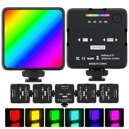 LOUERN RGB Light w Softbox,65LEDs Video Light w CRI95+,0–359° Hue,2500K–9000K,20 Scene Modes, Fast USB-C Rechargeable On-Camera Light w 3 Cold Shoe Mounts for Vlogging,Photography,Selfie,Recording