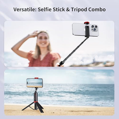 ATUMTEK Selfie Stick Tripod, 3-in-1 Extendable Aluminum Phone Tripod with Detachable Bluetooth Remote, Compatible with iPhone 17/16/15/14/13/12/11/11 Pro/XS Max/XR and Samsung Smartphones, Red - color: Red